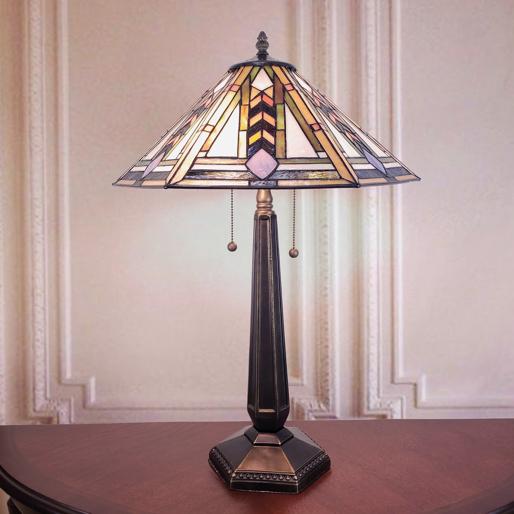 Warehouse of Tiffany Pelmuth Tiffany Style Table Lamp with Faceted Geometric Shade