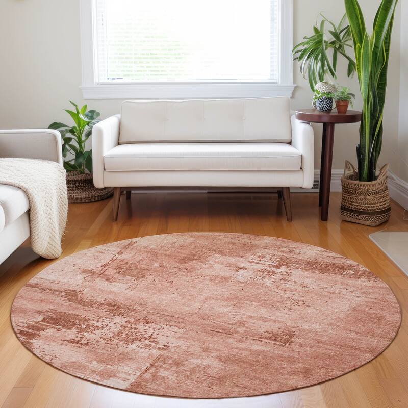 Machine Washable Indoor/ Outdoor Abstract Modern Chantille Rug - Paprika - 8' x 8'