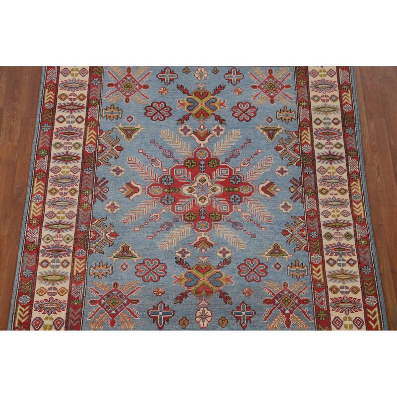 Blue Kazak Area Rug Hand-Knotted Wool Carpet - 4'10" x 6'5"