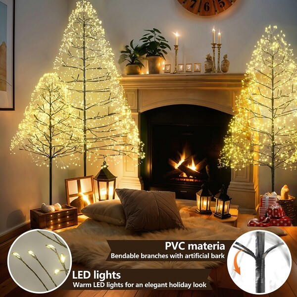 3 Piece Brich Tree Light Tree 4ft 5ft 6ft Lighted Christmas Tree Artificial Xmas Tree for Decoration Inside Outside Black