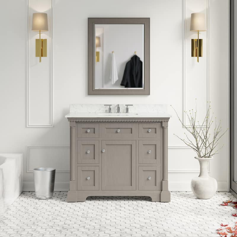 KitchenBathCollection Sydney 42" Bathroom Vanity with Engineered Marble Top - Weathered Gray