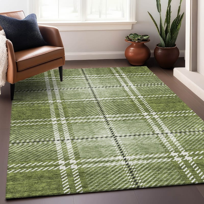 Premium Washable Super Soft Plaid Mayfield Rug - Green - 9' x 12'