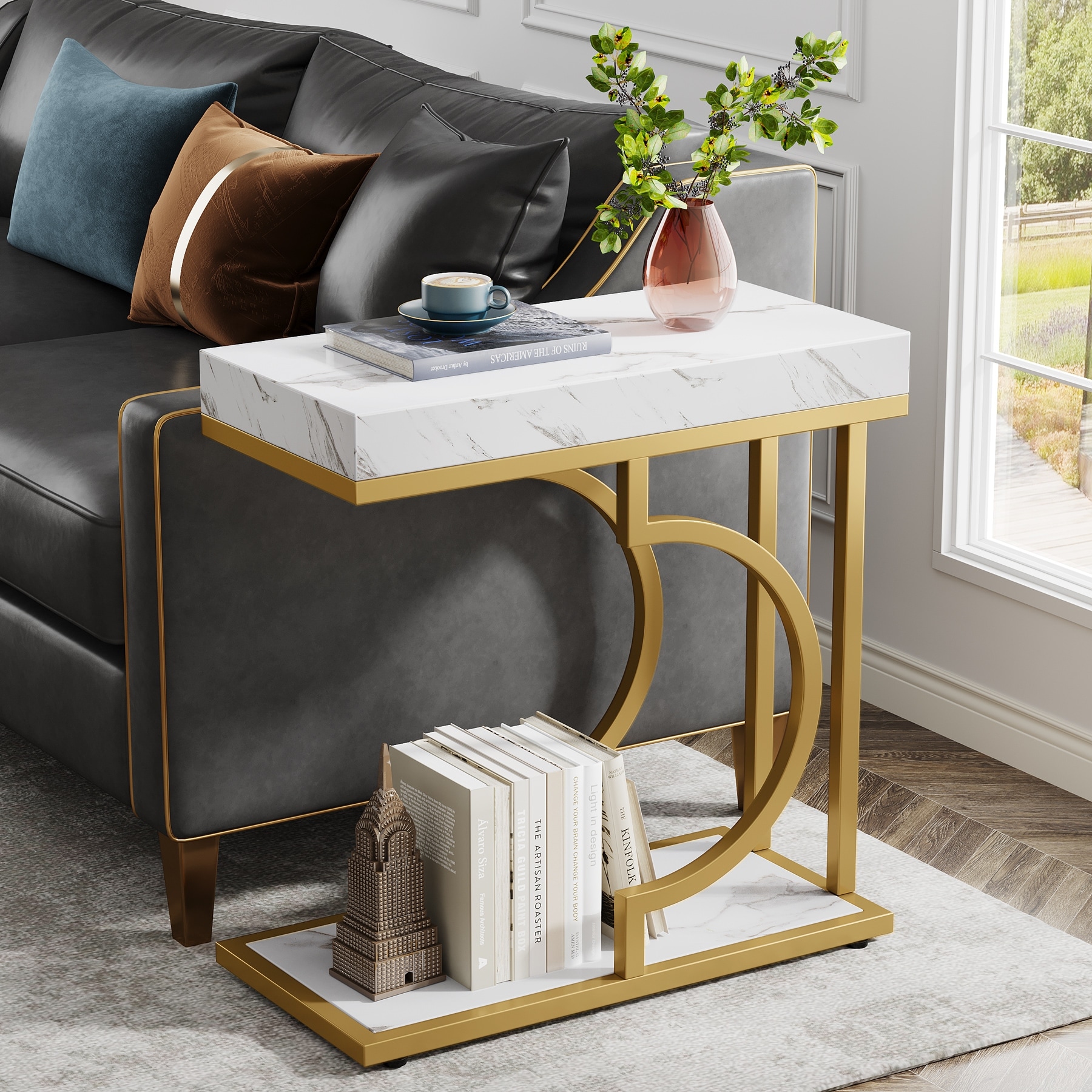 Narrow gold side sales table