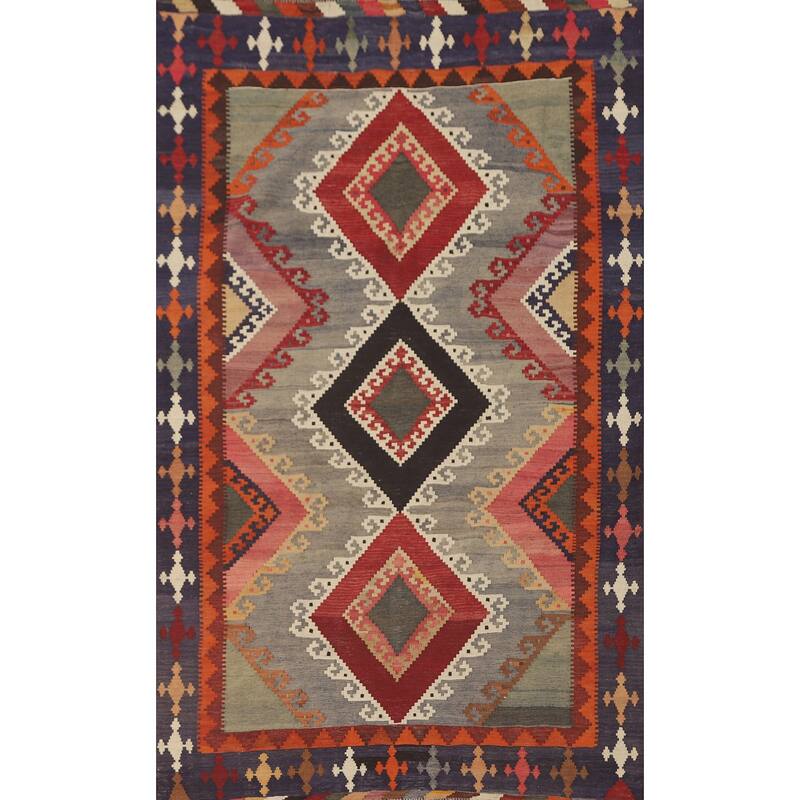 Kilim Qashqai Persian Vintage Hand-Woven Geometric Wool Carpet - 4'9" x 8'0"