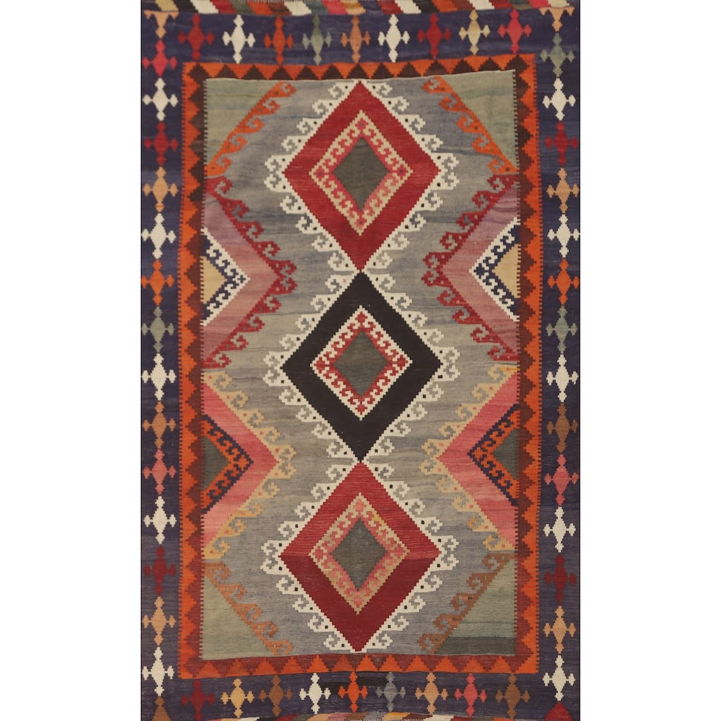 Kilim Qashqai Persian Vintage Hand-Woven Geometric Wool Carpet - 4'9" x 8'0"