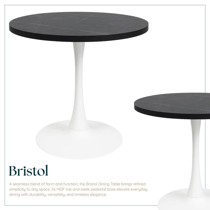 Bristol 36" Round Dining Table for 4 with MDF Top and Modern White Iron Base for Kitchen & Dining Room
