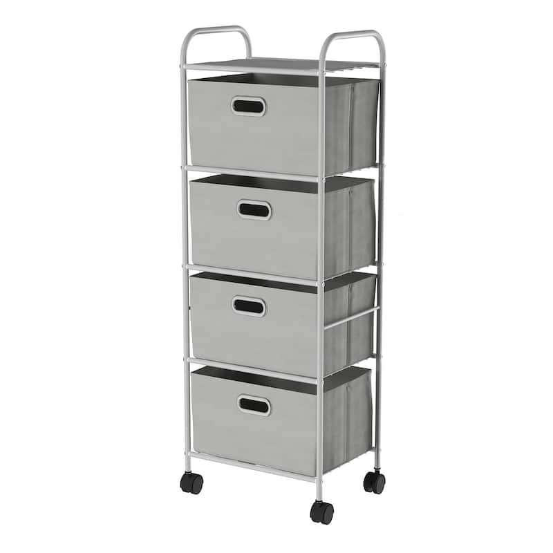 4-Drawer Fabric Dresser - Slim Clothes Storage Organizer with Wheels and Metal Frame by Lavish Home (Gray) - 4-Tiers