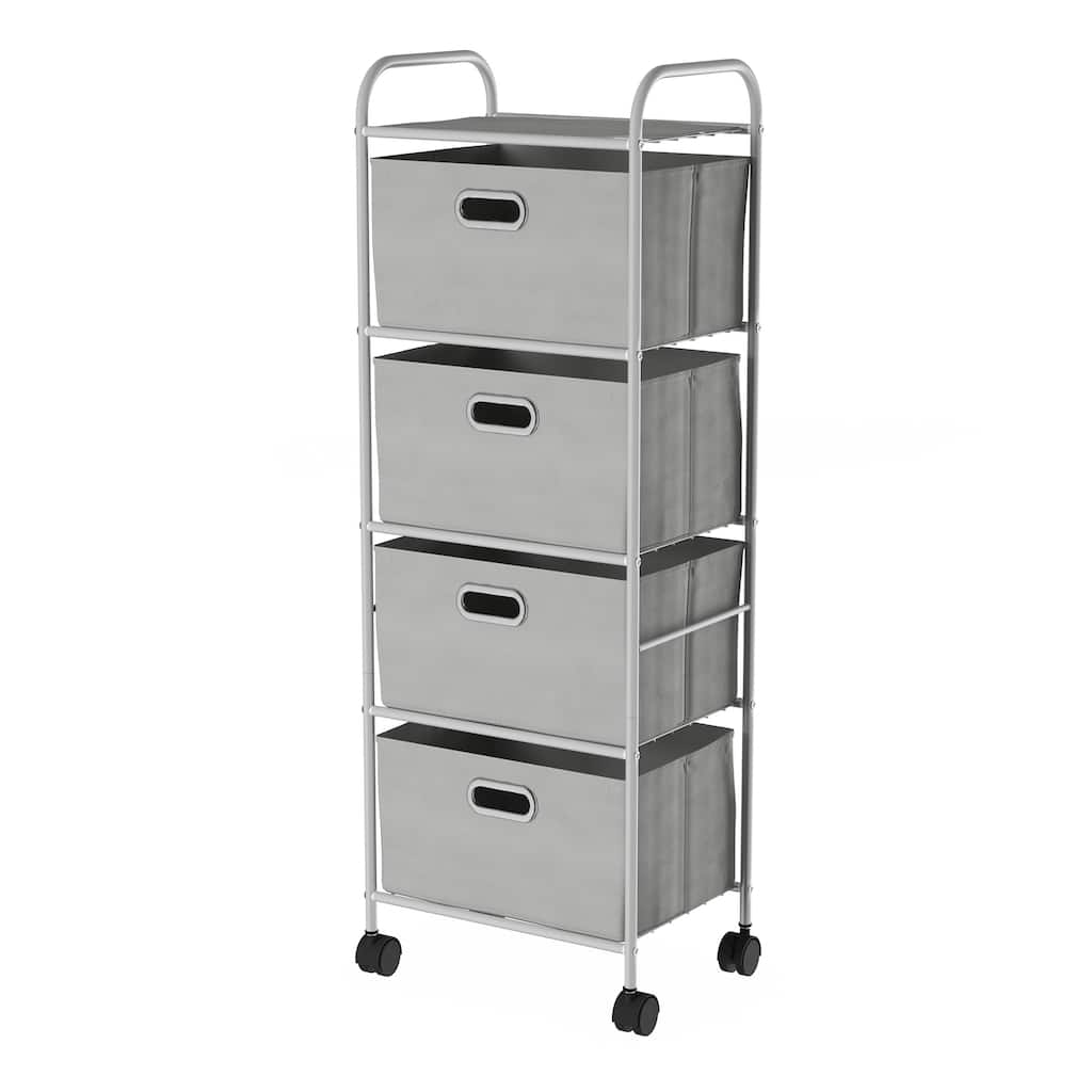 4-Drawer Fabric Dresser - Slim Clothes Storage Organizer with Wheels and Metal Frame by Lavish Home (Gray)
