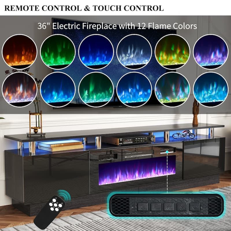 80" 2 Tier TV Console Stand for TVs Up to 90",with 36" Electric Fireplace