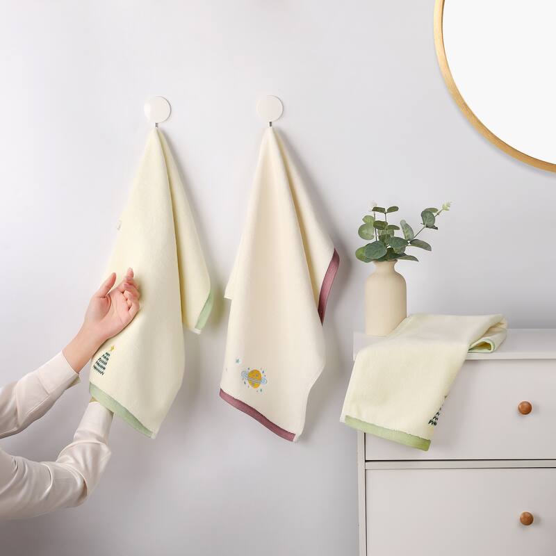 Cute Cartoon Pattern Decorative Hand Towel Set, 14" x 30" Soft Absorbent Pure Cotton Towels for Bathroom, Hotel - Beige-Candy - 2 Pack
