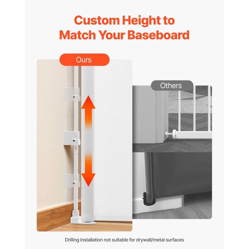 Retractable Baby Gate with Escape-Proof Bottom Hook and Mesh Design for Kids and Pets Safety