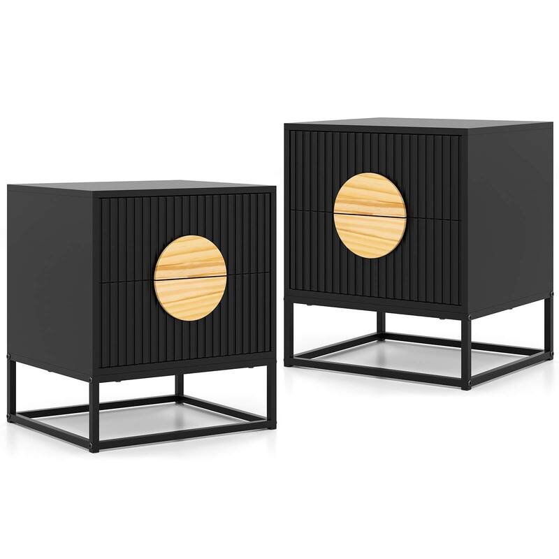 Costway 1/2 PCS Fluted Nightstand with 2 Drawers with Pine Wood