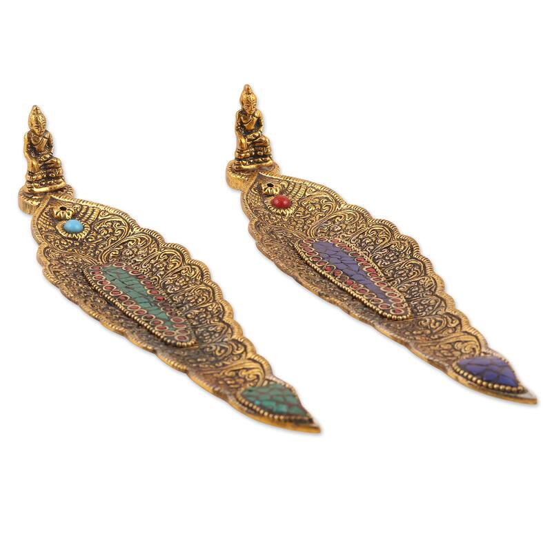 Novica Handmade Buddhas Nature Brass Incense Holders (Pair)