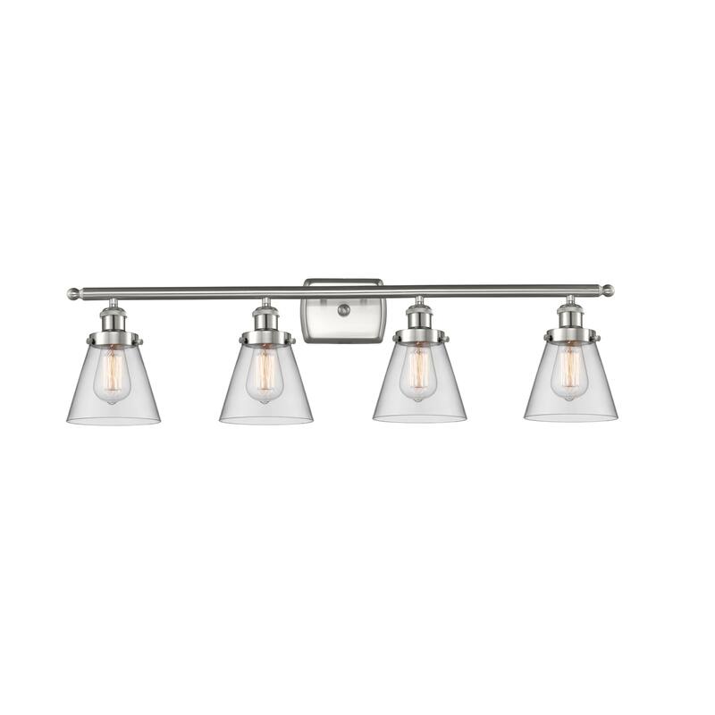 Innovations Lighting 916-4W-11-36 Cone Vanity Cone 4 Light 36" Wide - Brushed Satin Nickel / Clear
