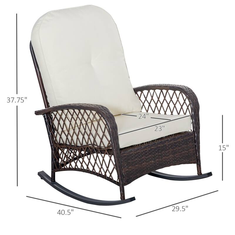Outsunny Outdoor Wicker Rocking Chair with Widen Seat, Thickened Cushion, Rattan Rocker with Steel Frame