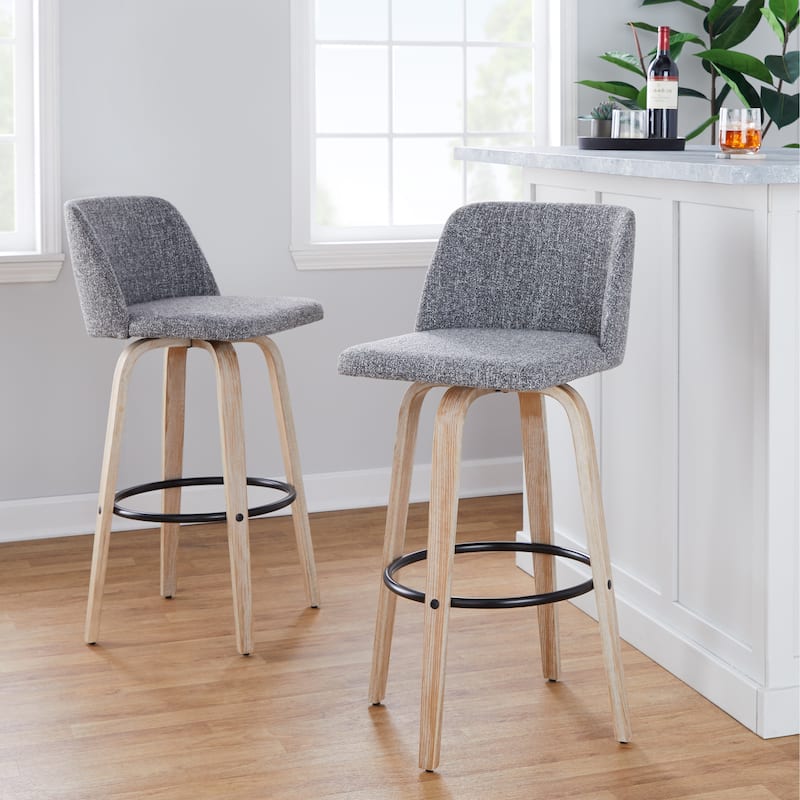 The Gray Barn Vallberga 30" Fixed-Height Bar Stool with White Washed Wood Base (Set of 2)