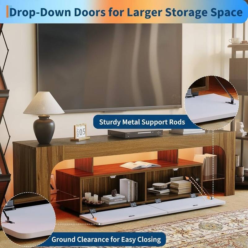 TV Stand with LED Lights, with 2 Drawer & Open Shelf