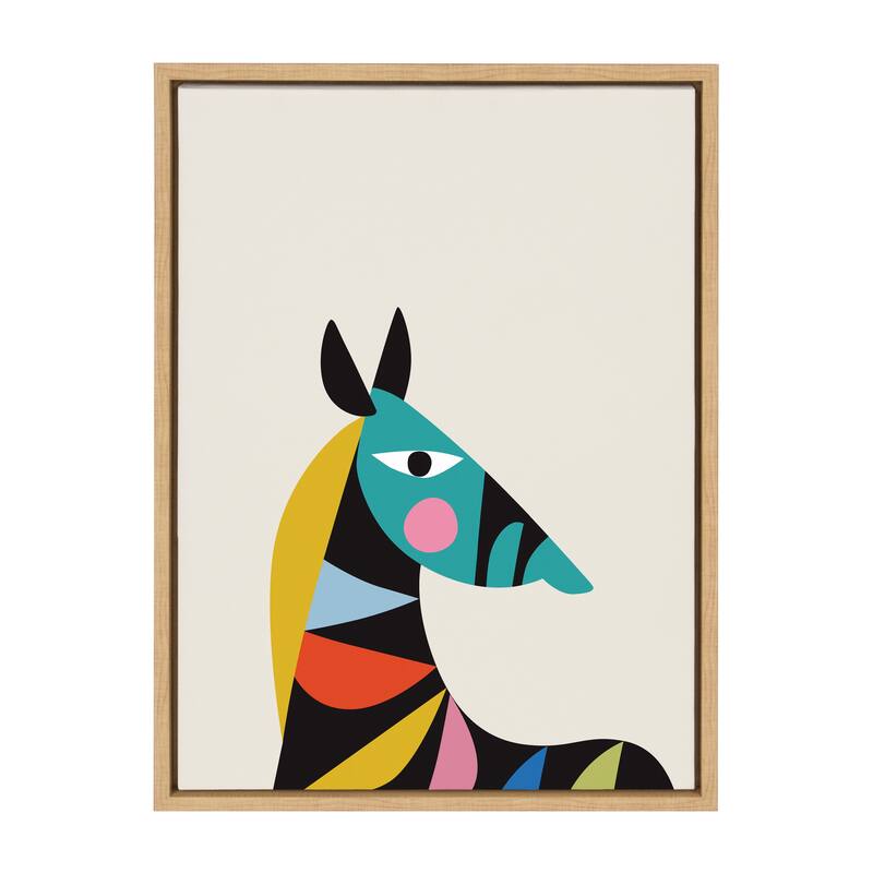 Kate and Laurel Sylvie Mid Century Modern Baby Zebra Framed Canvas by Rachel Lee - 18x24 - Plastic - Natural