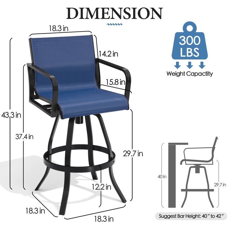 Outdoor Indoor Patio Aluminum Premium Sunbrella Fabric Swivel Barstools