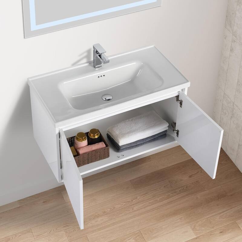 Blossom 36" Wall-Mounted Bathroom Vanity with Ceramic Sink, Soft-Close