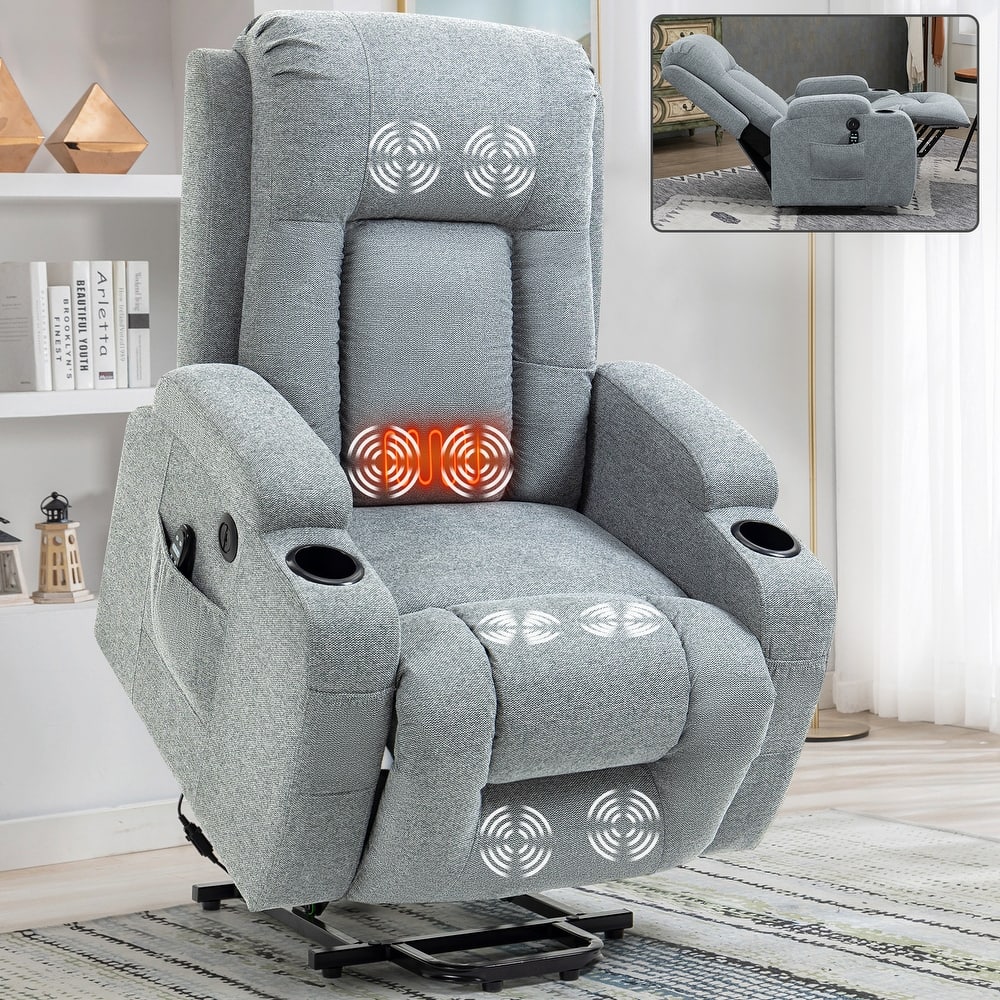 Massage Heat Power Lift Recliner Chair, USB Port, Dual Cup Holders