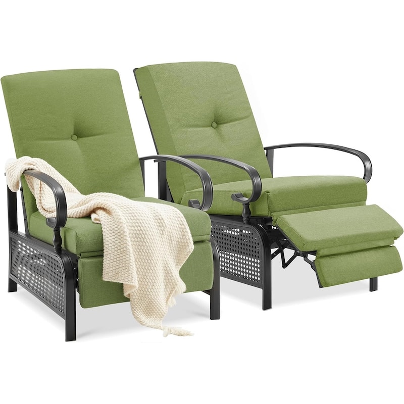AECOJOY Outdoor Adjustable Cushioned Metal Patio Recliner Lounge Chair