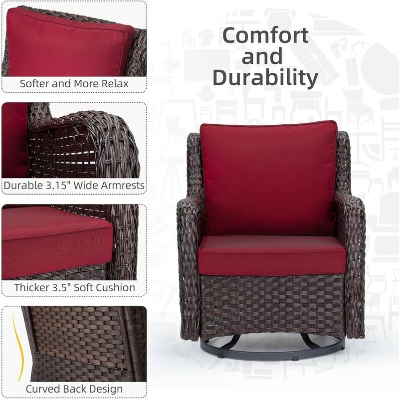 Outdoor Wicker Furniture Set 3-Piece Swivel Glider Rocking Chair and Coffee Table