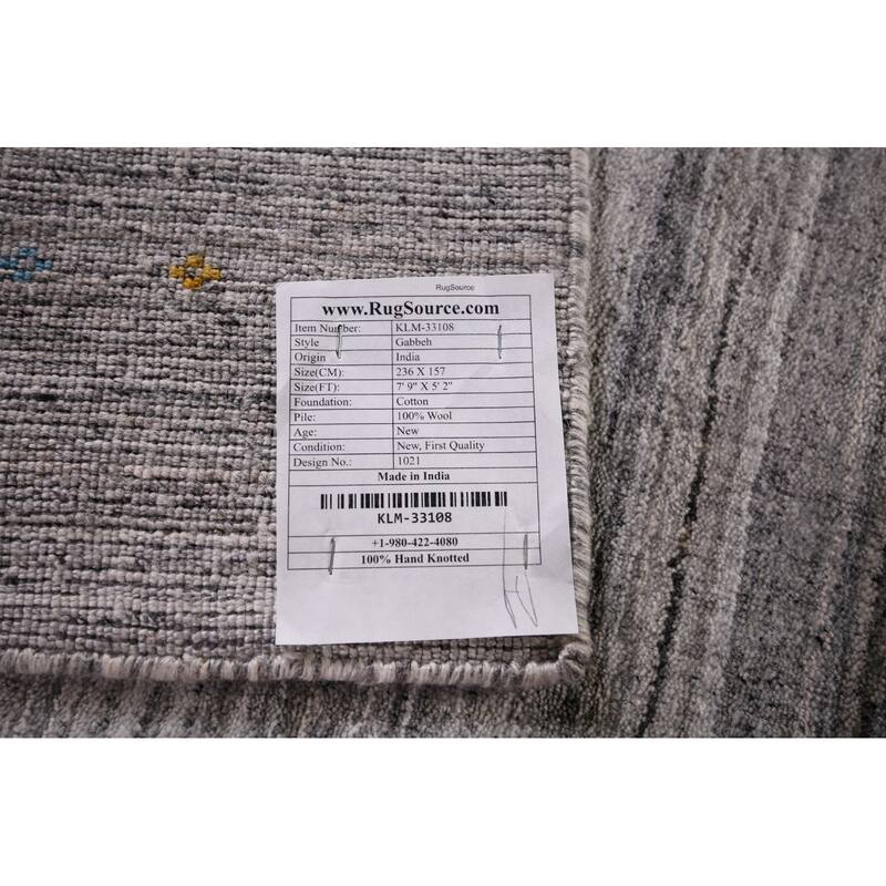 Tribal Striped Gabbeh Indian Area Rug Handmade Wool Carpet - 5'2"x 7'9"
