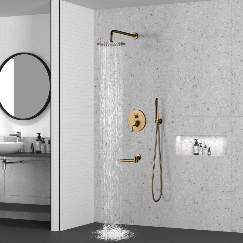 1-Spray Pattern 10-inch Round Wall Mount Shower System with Tub Faucet