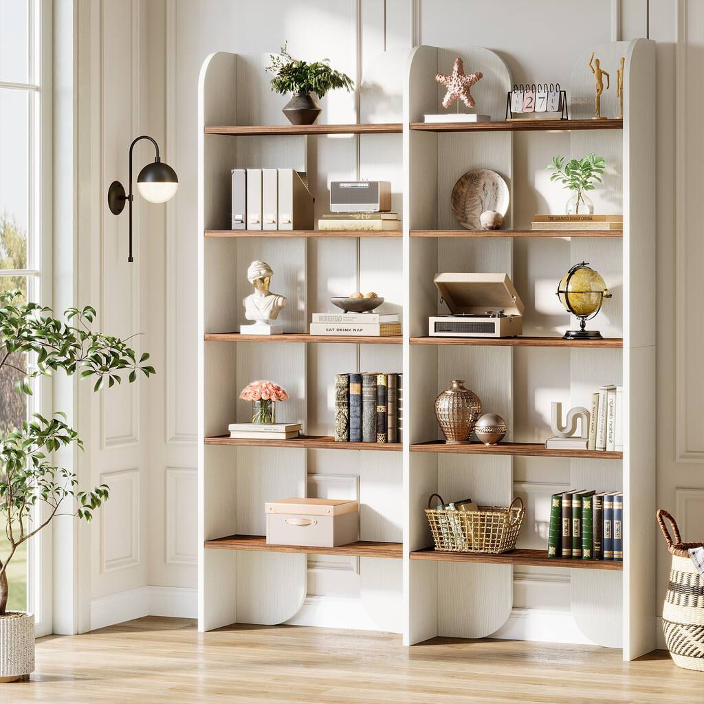 70.87" 5-Tier Double Wide Bookshelf, Open Shelves Tall Floor Standing Bookcase Storage Accent Shelf