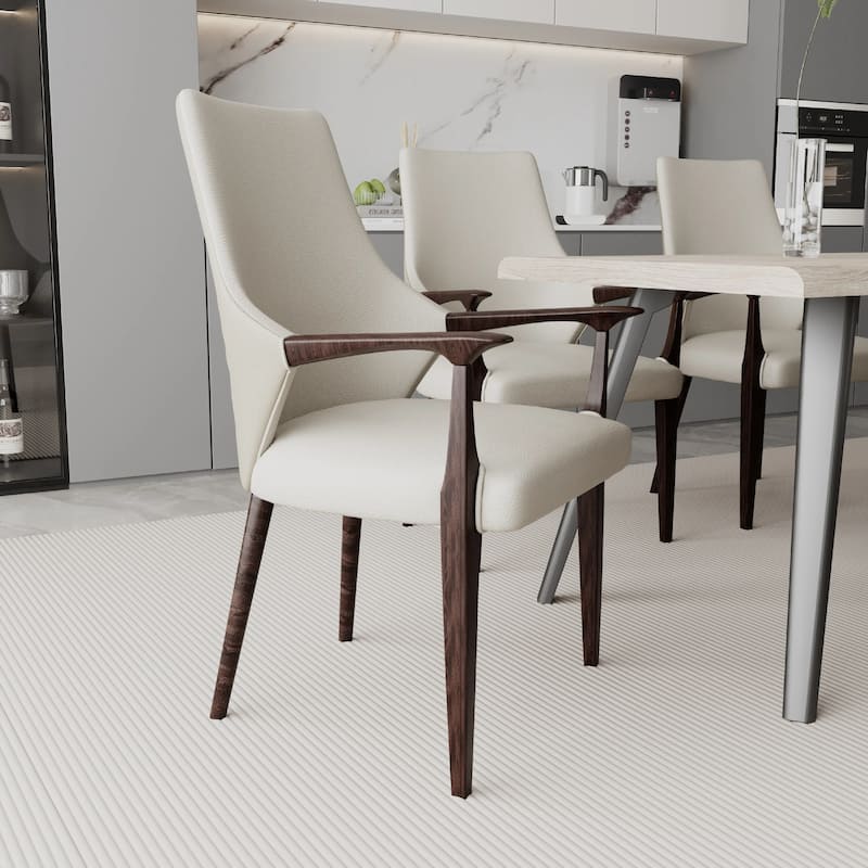 Elm Leather Dining Chair with Ash Wood Legs for Modern Kitchen and Dining Room Accent Arm Chair Set of 2