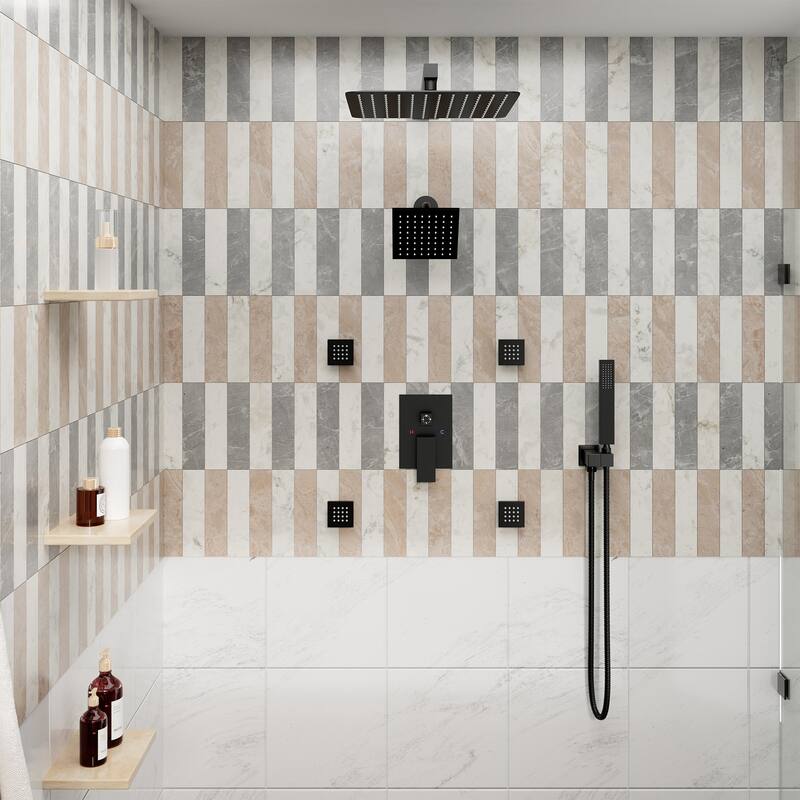 4-Spray Wall Mount 12 and 6 in. Dual Fixed and Handheld Shower Head with 4-Jets (Valve Included) - 12" x 12"