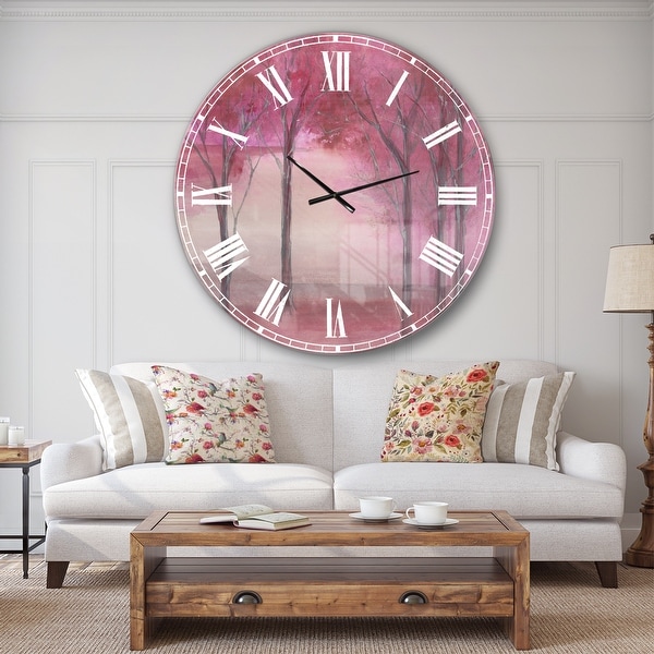 Designart 'Pink Forest' Traditional Landscape Large Wall CLock. Opens flyout.