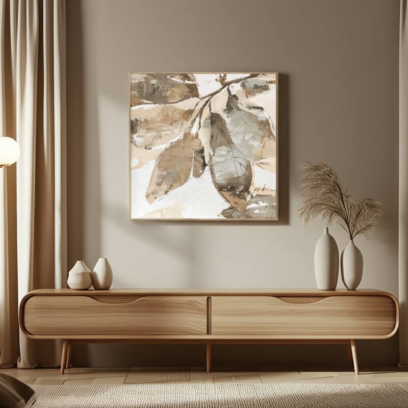 Wood Frame Canvas Wall Art Abstract Fall Leaf Design - 40" Brown