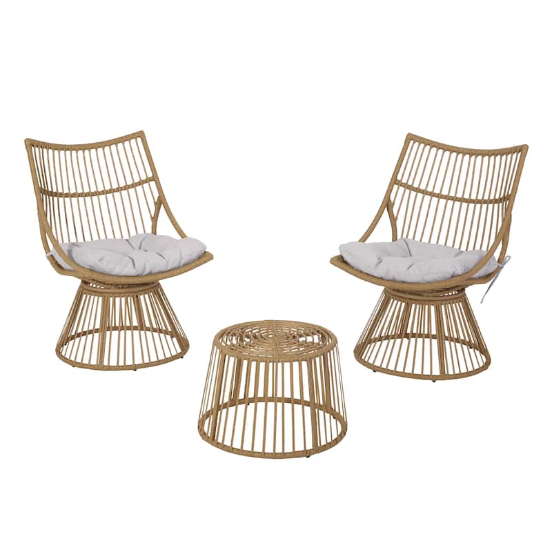 Caryl Outdoor Wicker 2 Seater Chat Set with Cushion by Christopher Knight Home