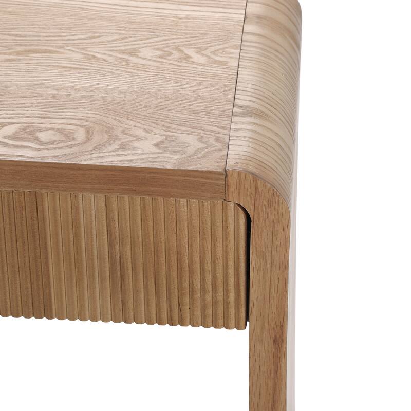 Round Edge Design Modern Console Table with 3 Drawers Vertical Slats