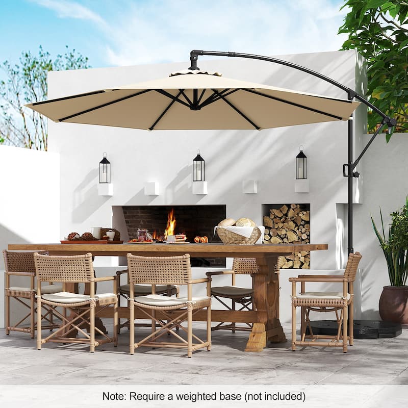 Gymax 10 FT Patio Offset Umbrella w/ X-shaped Base Infinite Tile &