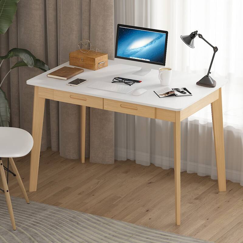 Kerrogee 39.4" Wood Computer Desk with 2 Drawers - 4 Colors - White