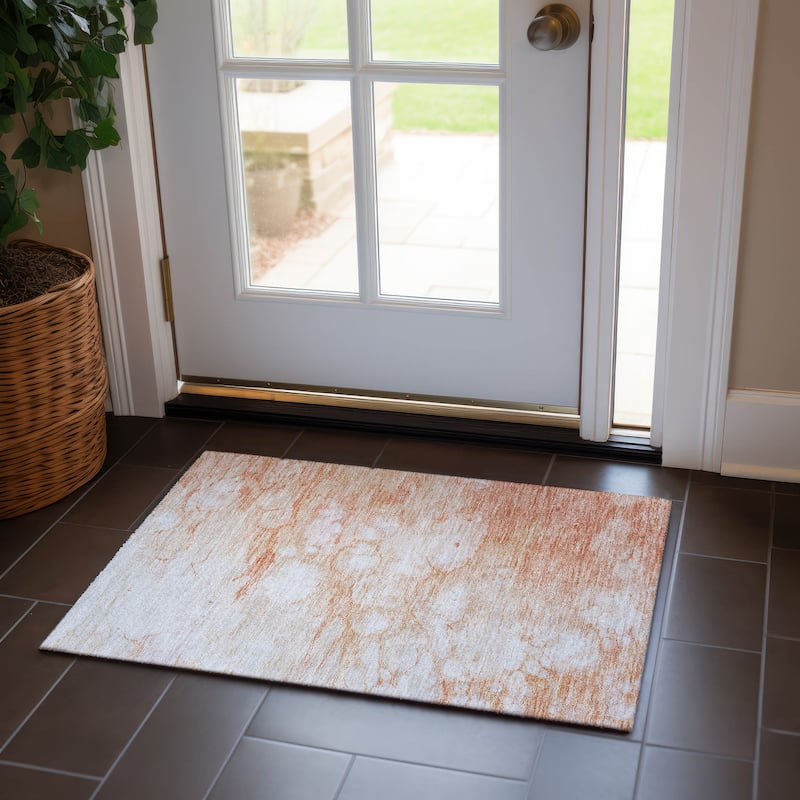 Machine Washable Indoor/ Outdoor Chantille Abstract Modern Rug - Coral - 1'8" x 2'6"