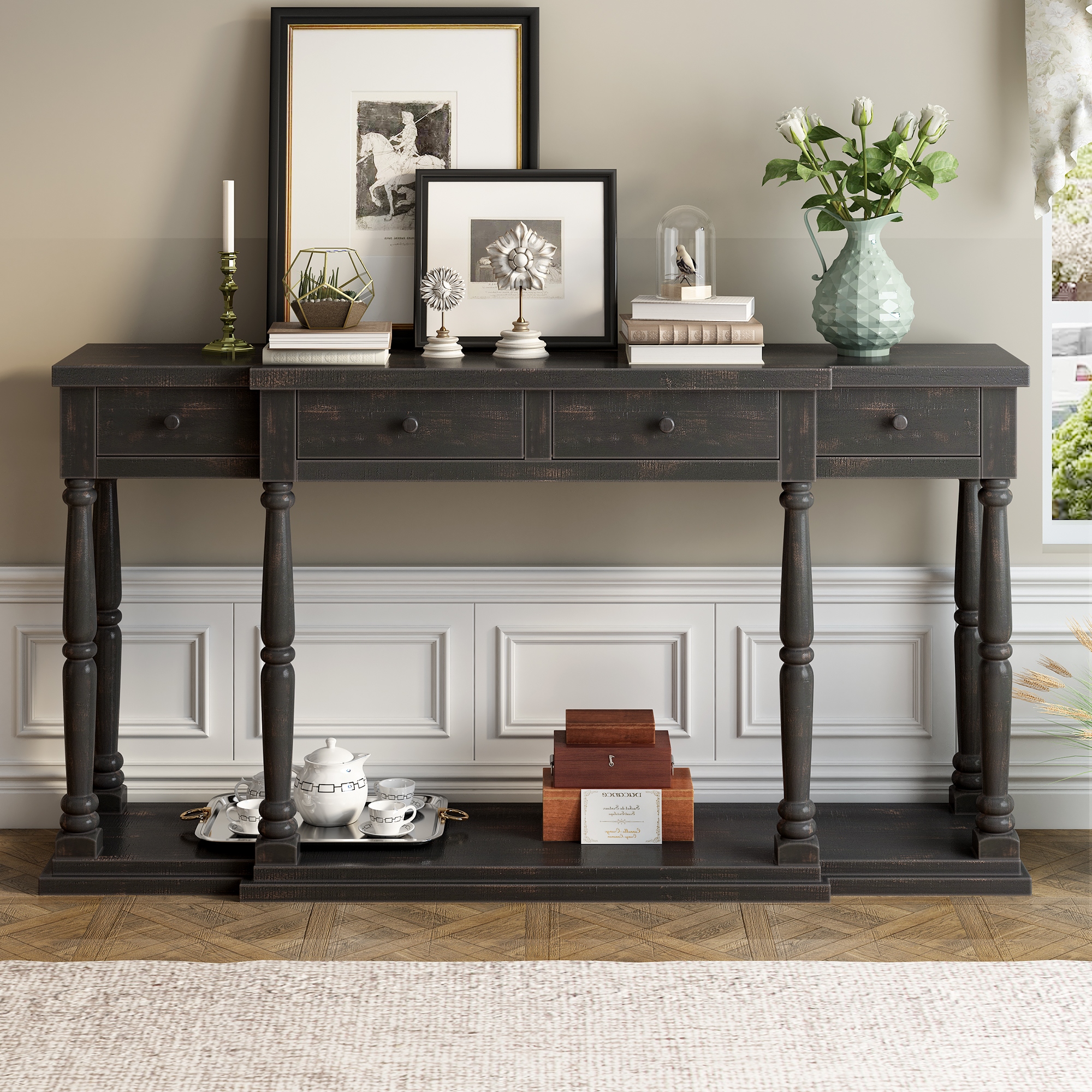 Black sofa 2025 table with drawers