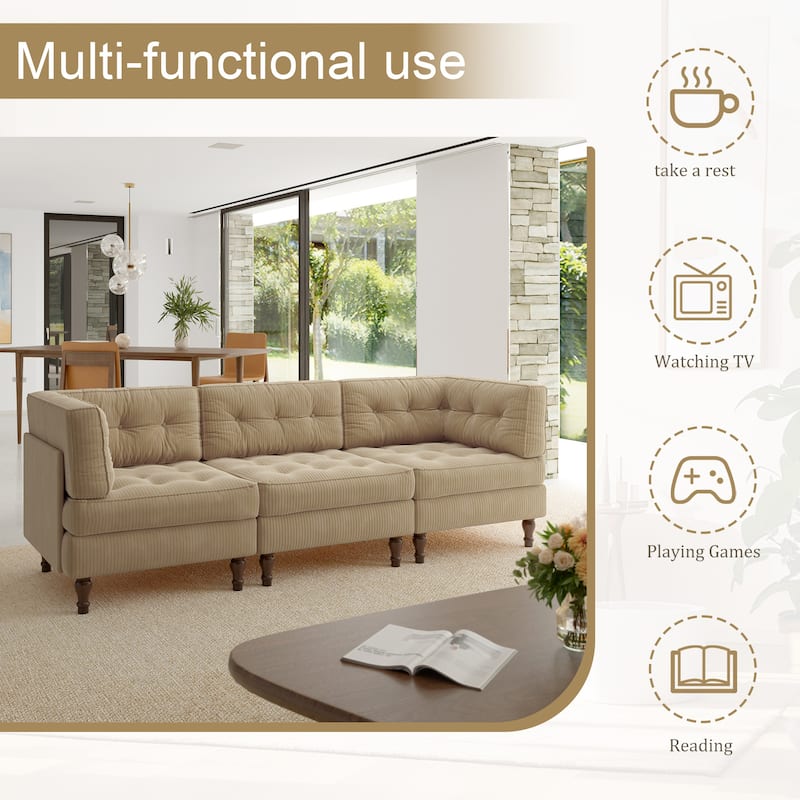 Oversized Modular Sectional Corduroy Fabric Tufted Sofa