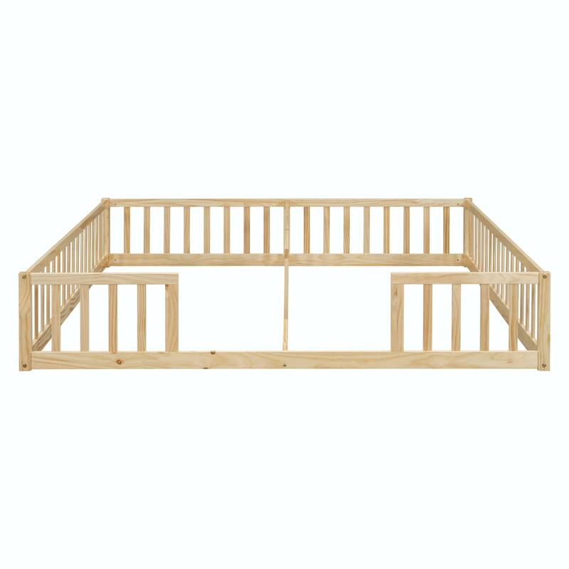 Double Twin Floor Bed with Fence and Guardrails, without door
