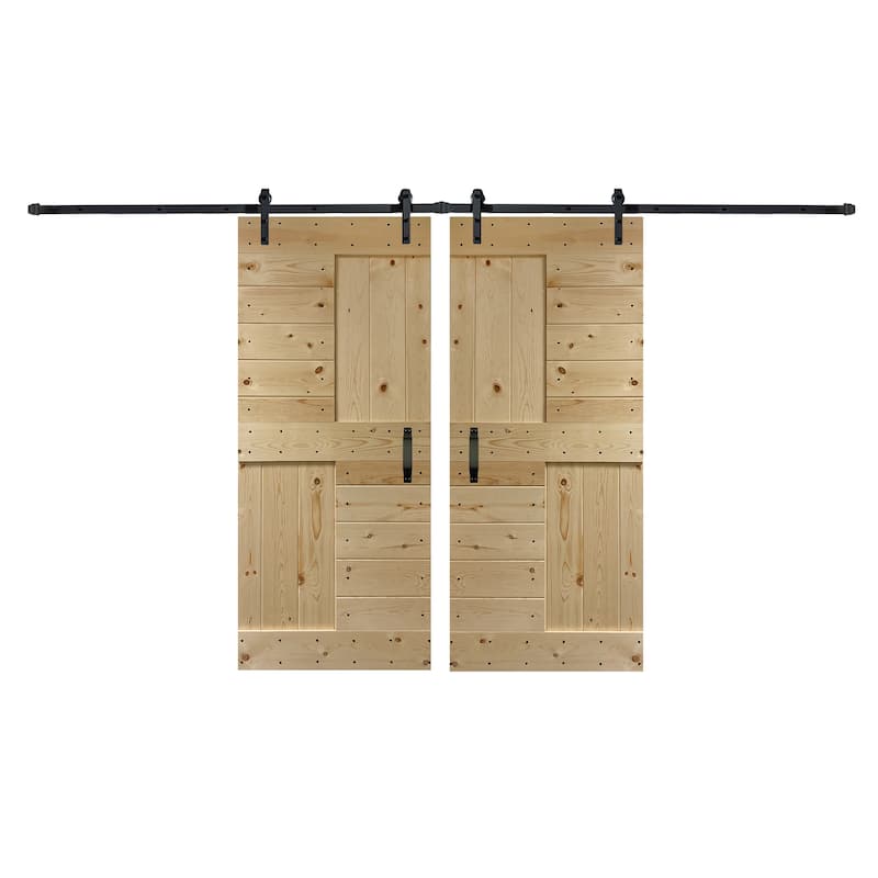 Coast Sequoia 48in/60in/72in/84in x 84in S Series Pine Wood Double Sliding Barn Door With Hardware Kit