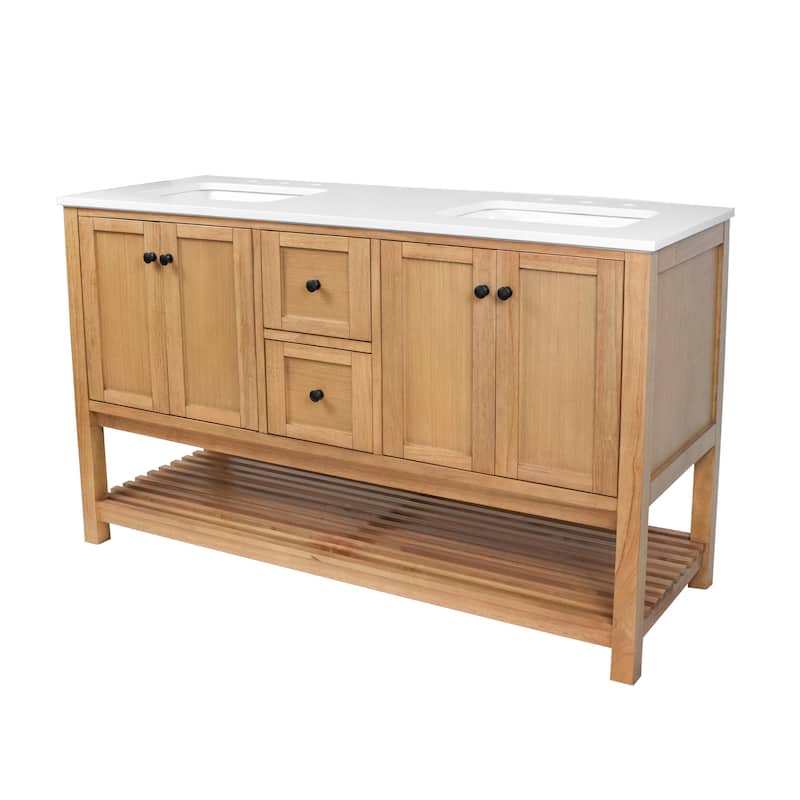 KitchenBathCollection Lakeshore 60" Double Bathroom Vanity with Engineered White Top