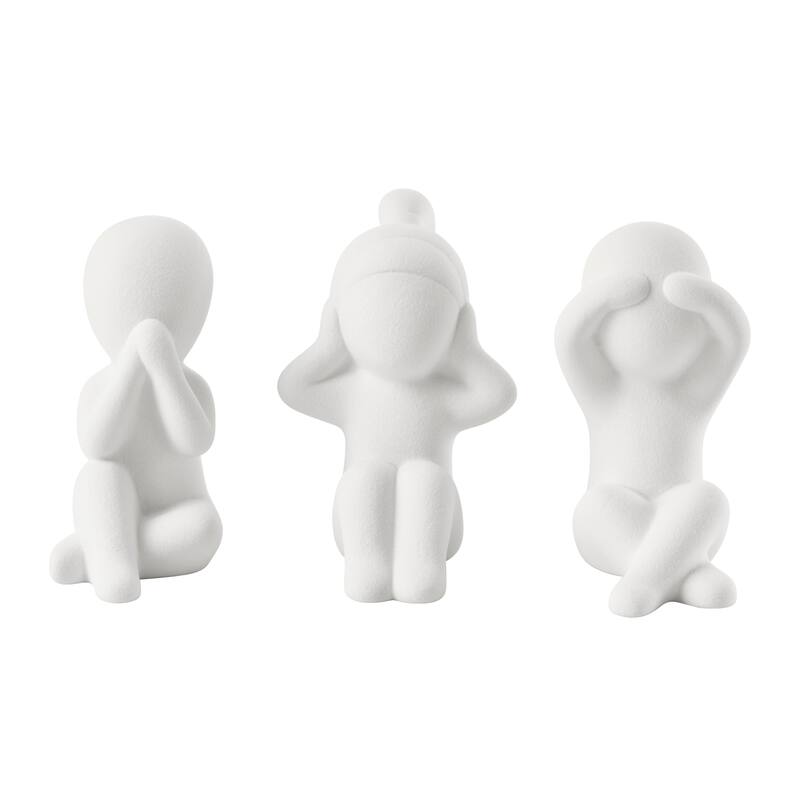 Hans White Abstract Three Wise Children Matte Ceramic Sculpture Set