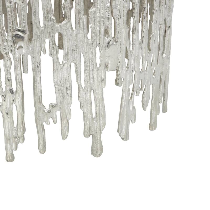 Aluminum Metal Abstract Metallic Cutout Side End Accent Table with Glass Tabletop - Silver - Roche River Decor