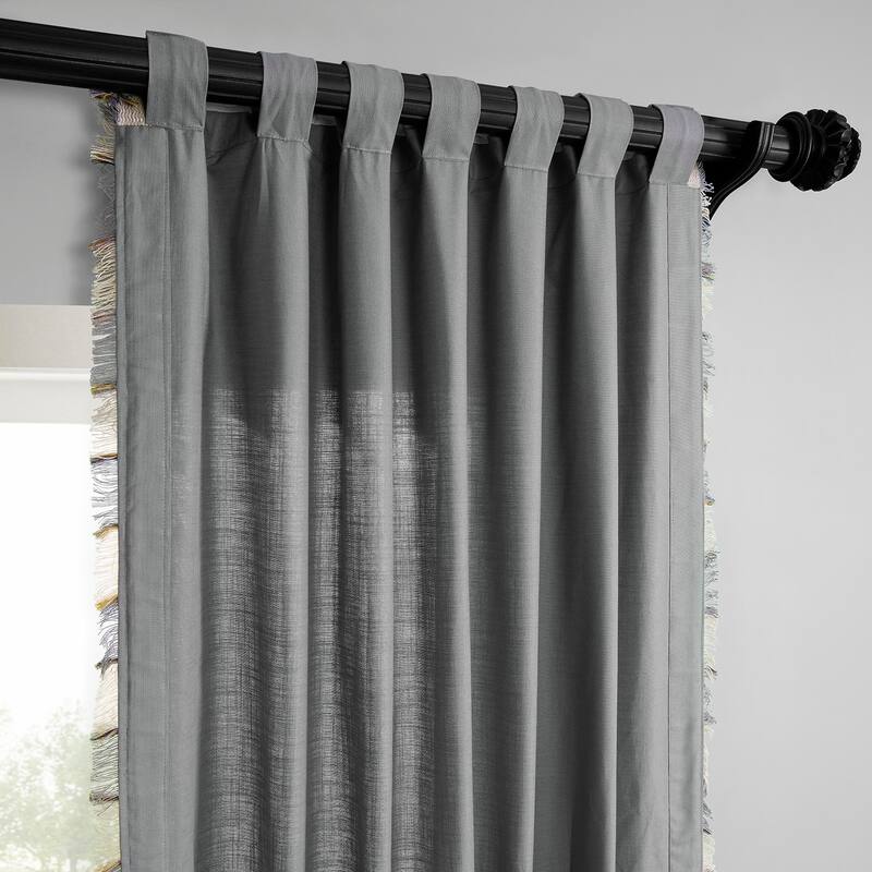 Exclusive Fabrics Bordered Textured Cotton Curtains For Bedroom & Living Room Curtains - Single Panel Drapes