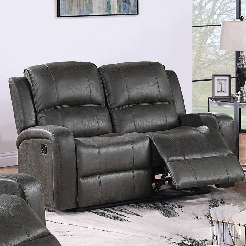 Leather-Like Fabric Upholstered Manual Motion Loveseat