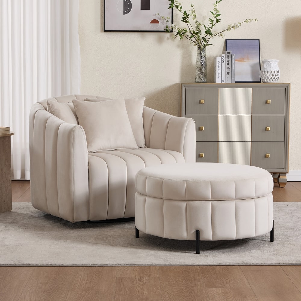 40"W Modern Swivel Accent Chair,Swivel Single Sofa Chair with Ottoman
