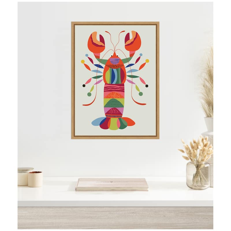 Kate and Laurel Sylvie MCM Lobster Coastal Framed Canvas by Rachel Lee